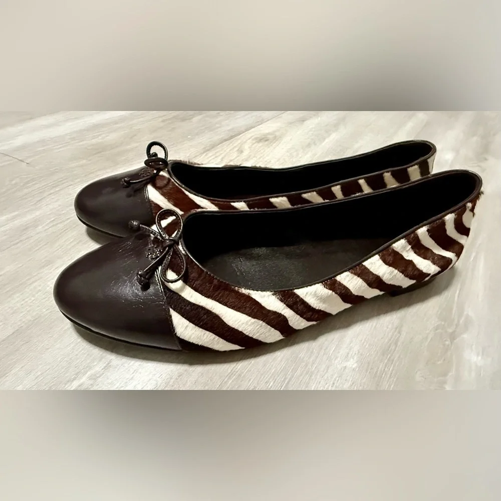 Tory Burch Leopard Print Genuine Calf Hair Ballet Flat Sz 13